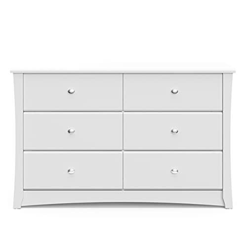 Storkcraft Crescent 6 Drawer Double Dresser (White) – GREENGUARD Gold Certified, Nursery Dresser for Kids Bedroom