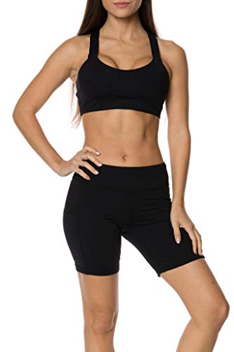 Epic MMA Gear Stretchy Active Fitness Yoga Running Exercise Workout Shorts Side Pockets, 7" Inseam (M, Black)