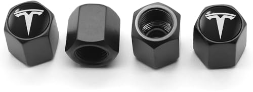 TACTILIAN Car Tire Valve Stem Caps for Tesla Model 3, S, X, Y Accessories (4 Pack) Leakproof Aluminum Tire Valve Caps with Rubber O-Rings Compatible with Tesla Model Y Accessories 2023
