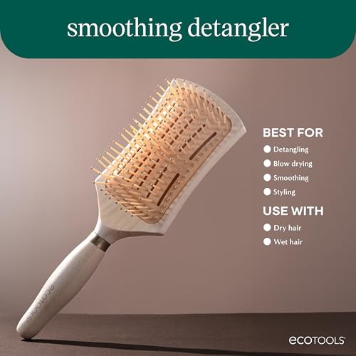 EcoTools Smoothing Detangler Hairbrush, Brush For Wet Or Dry Hair, Pain-Free Detangling, Style & Smooth Hair, Heat Resistant Brush, Renewable Bamboo & Flexible Bristles, Vegan & Cruelty-Free, 1 Count