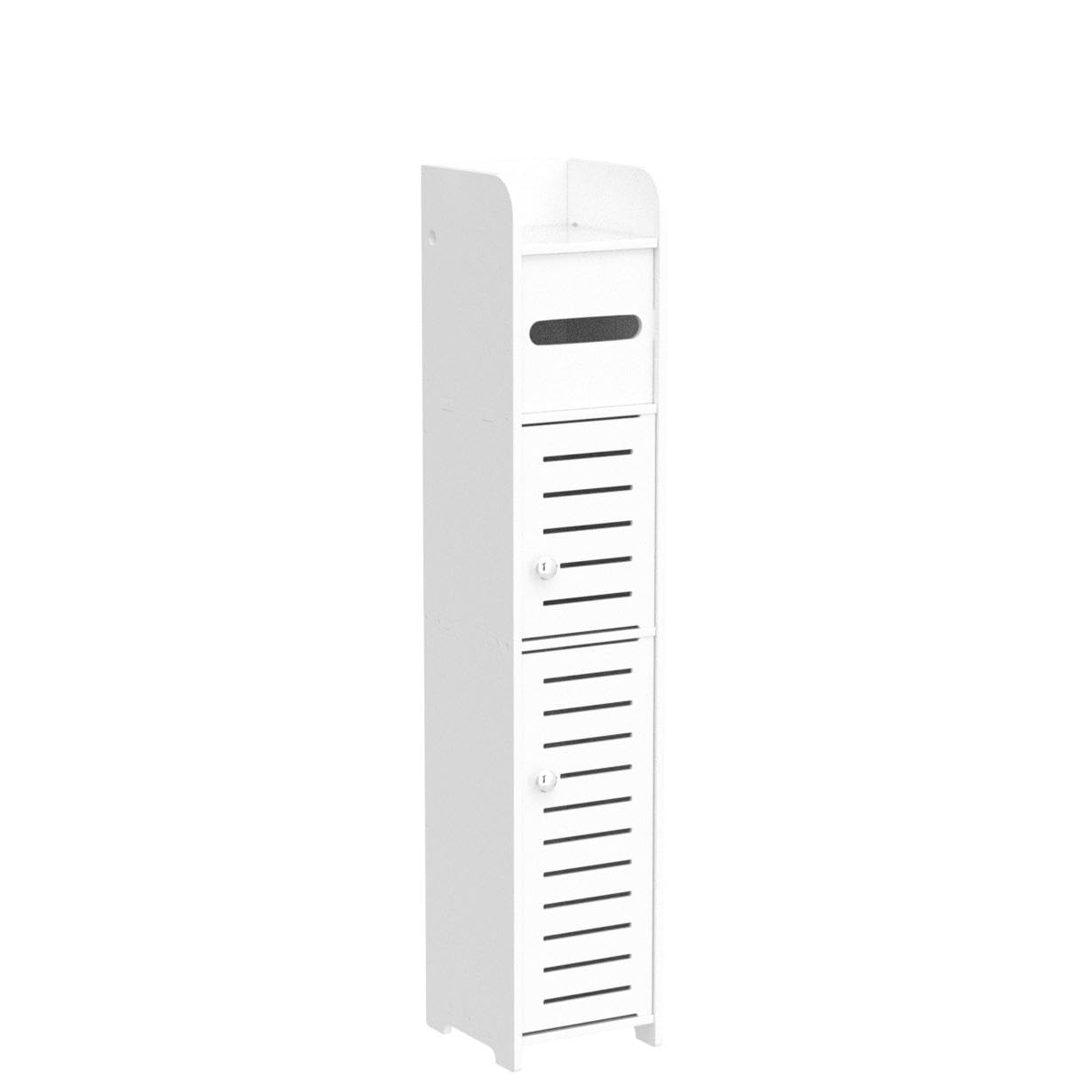 TuoxinEM Storage Cabinet for Small Spaces, Over The Toilet Cabinet for Skinny Bathroom Storage Corner Floor, Slim Paper Storage with 2 Doors & Shelves (White)