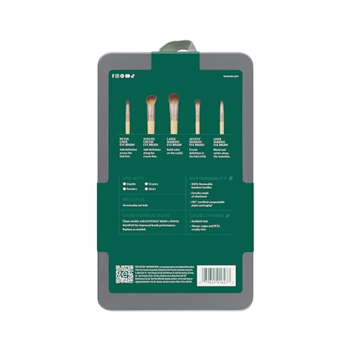 EcoTools Daily Defined Eye Brush Kit, Makeup Brushes For Liquid, Powder, & Cream Eyeshadow & Eyeliner Application, Eco-Friendly Eye Brushes, Synthetic Hair, Cruelty Free, 5 Piece Set
