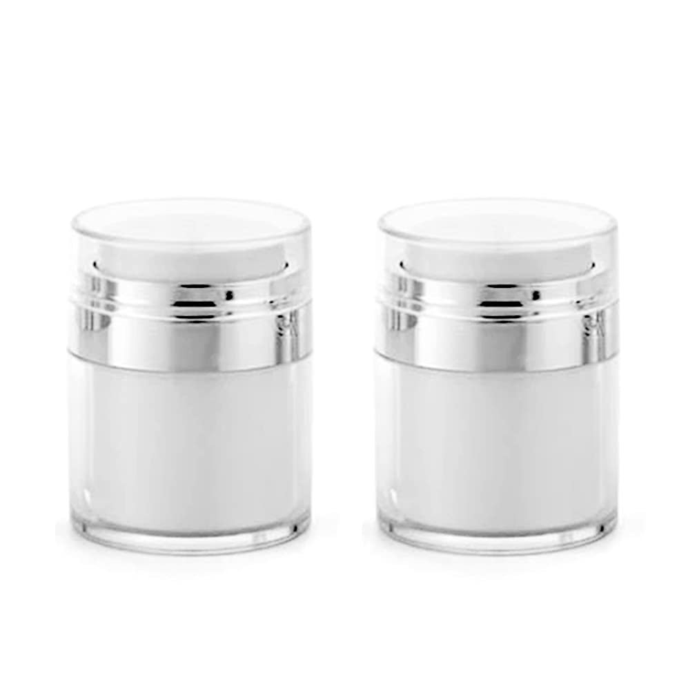 Furnido Refillable Airless Pump Jars,Empty Acrylic Makeup Cosmetic Containers, Travel Lotion With Lid for Thick Moisturizer,Skincare Cream, 2 Pack, 1 oz, White