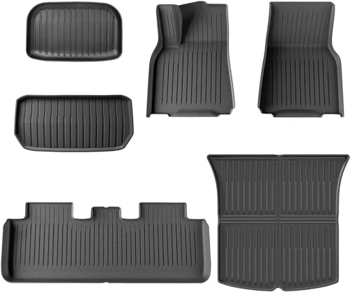 Weize Floor Mats & Cargo Liners Fits Tesla Model Y 5-Seat 2021-2024 2025 All Weather TPE Floor Mats and Cargo Trunk Mats Accessories, Set of 6 Mats (Not Fit 7-Seat)