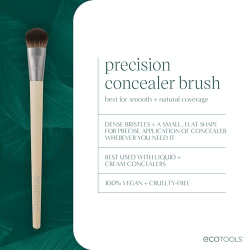 EcoTools Precision Concealer Makeup Brush, For Concealing Under Eyes & Imperfections, Sculpt Skin, Works With Liquid & Cream Makeup, Synthetic Bristles, Cruelty-Free & Vegan, 1 Count