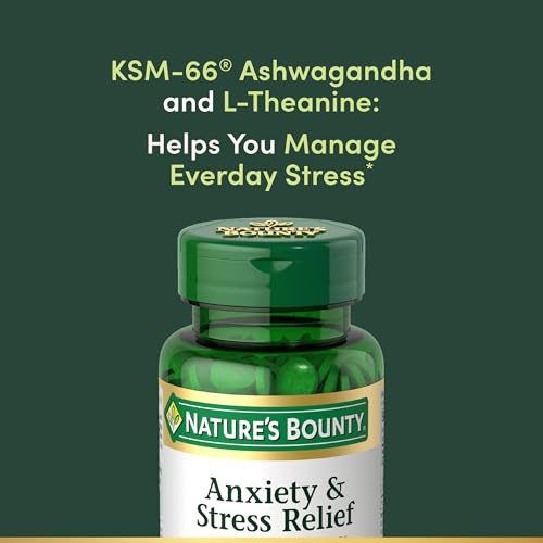 Nature’s Bounty Anxiety & Stress Relief Ashwagandha KSM 66 Tablets, Mood Support, 50 Count