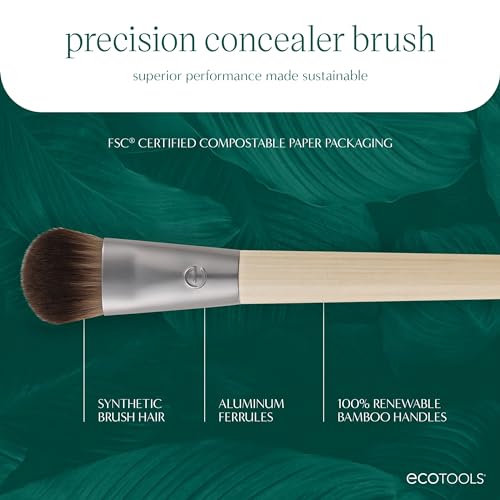 EcoTools Precision Concealer Makeup Brush, For Concealing Under Eyes & Imperfections, Sculpt Skin, Works With Liquid & Cream Makeup, Synthetic Bristles, Cruelty-Free & Vegan, 1 Count