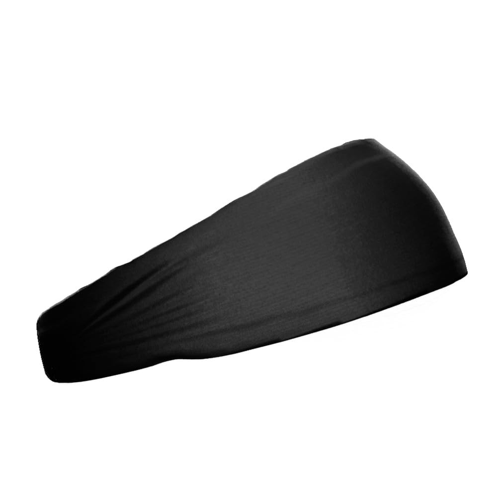 Unisex Headband/Sweatband. Best for Sports, Fitness, Working Out, Yoga. Tapered Design. (Solid Black)