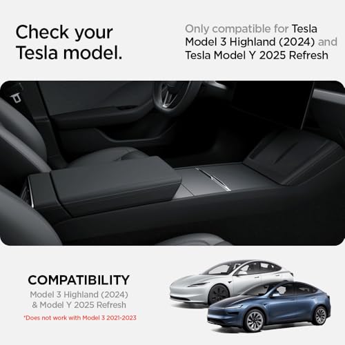 Spigen Center Console Organizer Tray Designed for New Tesla Model Y 2025 Refresh (Juniper) and Tesla Model 3 2025/2024 Refresh (Highland) with Smooth Slide Technology (Carbon Edition)