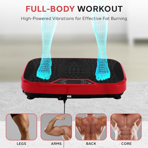 Hurtle Fitness Vibration Platform Machine - Home Gym Whole Body Shaker Exercise Machine Workout Trainer Fast Weight Loss with Resistance Bands Easy Carry Wheel with Handle, Remote Adjustable Speed