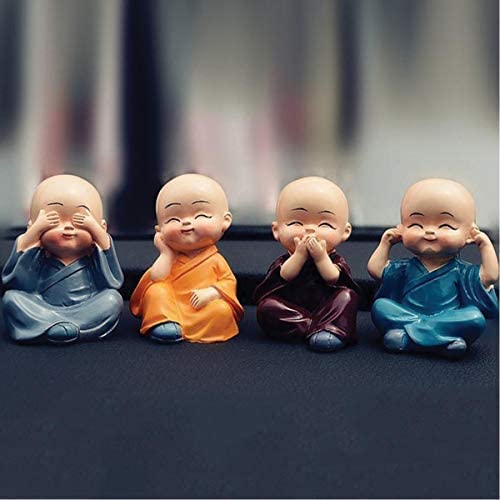 TIED RIBBONS 4 Pcs Baby Buddha Statue | Resin, 2 Inch | Buddha Monk Statue, Car Dashboard Decoration, Office, Table, Shelves, Home, Living Room, Buddha Decor | Mini Buddha Statue