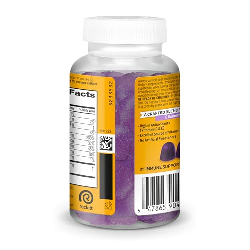 Airborne Elderberry + Zinc & Vitamin C Gummies For Adults, Immune Support Vitamin D & Zinc Gummies With Powerful Antioxidant Vitamins C D & E - 50 Gummies, Elderberry Flavor