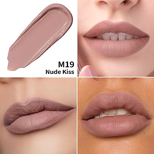 Oulac Matte Liquid Pink Lipstick for Women, Pink Nude Long Lasting Lipstick, Waterproof Lip Stain, No Transfer, Creamy High Pigmented Formula with Vitamin E, Vegan & Cruelty-Free M19