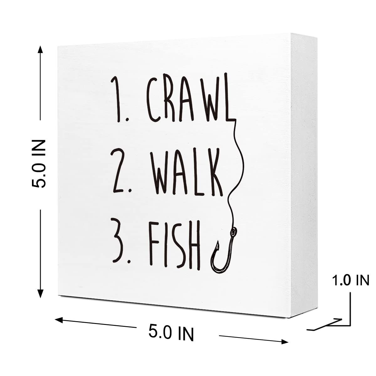 Crawl Walk Fish Rustic Wooden Sign Desk Decor,Funny Baby Fishing Wood Block Sign Desk Decorations for Home Bedroom Baby Room Desk Shelf Table Decor