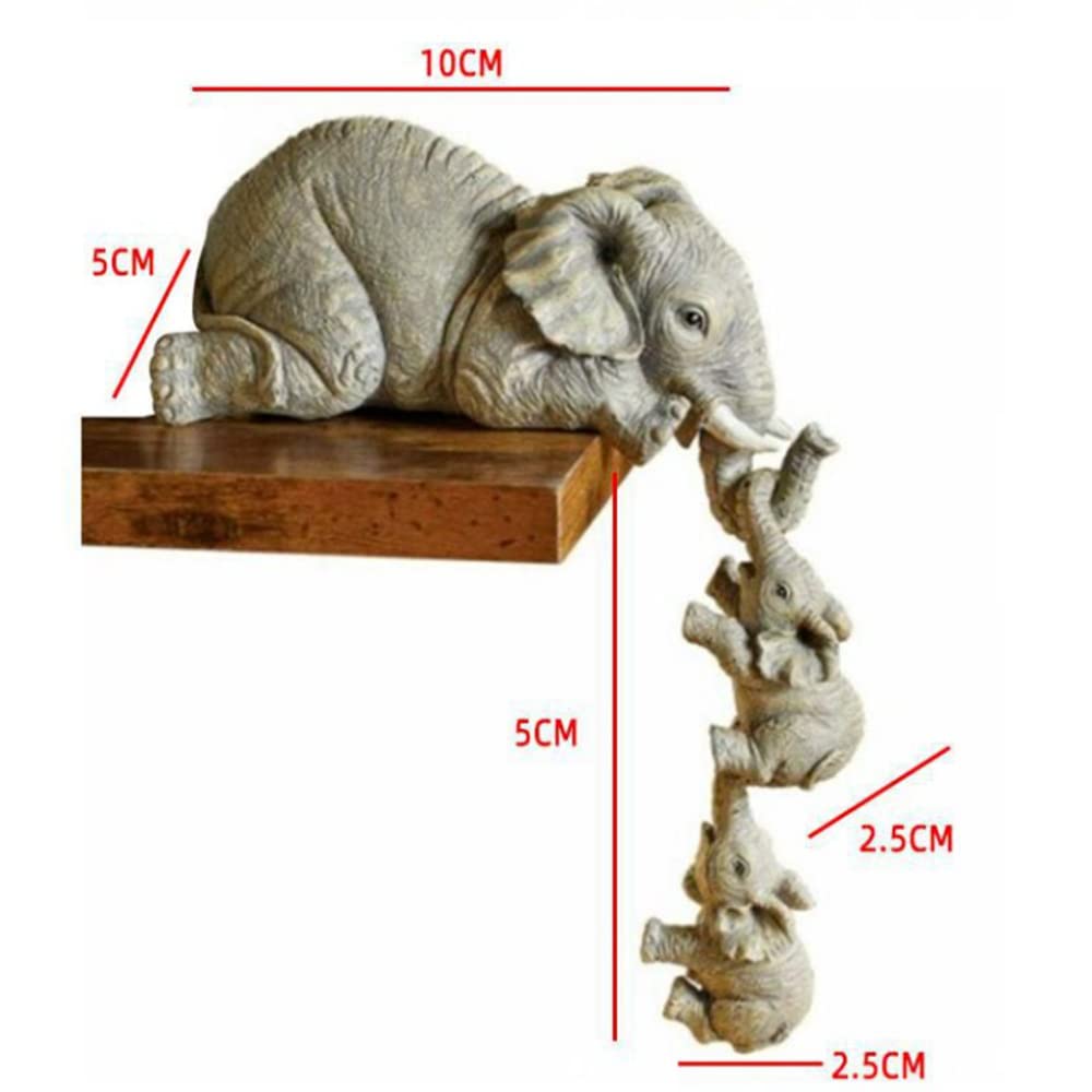 LSLANSOON 3 Set Elephant Shelf Sitter, Mother Elephant Hanging 2 Baby Elephants on The Edge, Hand-Painted Resin Collectable Figurines for Home Decor Gift
