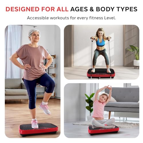 Hurtle Fitness Vibration Platform Machine - Home Gym Whole Body Shaker Exercise Machine Workout Trainer Fast Weight Loss with Resistance Bands Easy Carry Wheel with Handle, Remote Adjustable Speed