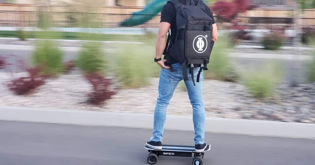 GoRide Electric Skateboard or Regular Skateboard Longboard Backpack Bag Carrier for Any Size Board with Laptop Case for Commuting, Work, or College Tech (Black)