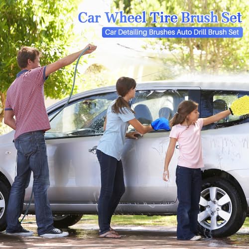 MIANYINGR 30Pcs Car Detaling Brush Set, Interior Car Cleaning Kit, Drill Brush Attachments for Cleaning, Auto Exterior Detail Brushes for Wheel Tire Windshield