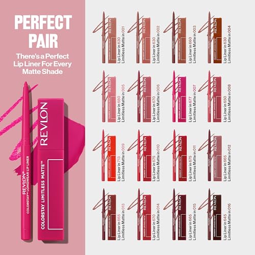Revlon ColorStay Limitless Matte Liquid Lipstick, Vegan Formula, No-Budge, Longwear Lip Color, Long Lasting, Lightweight/Comfortable, Waterproof, 006 Manifest, 0.17 fl oz