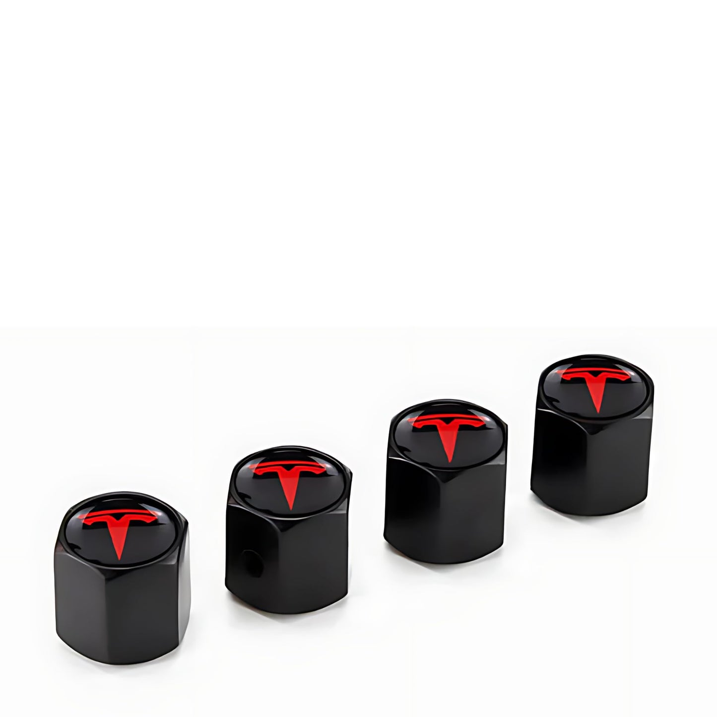 TACTILIAN Red Tire Valve Stem Caps for Tesla Model 3, S, X, Y | Leakproof Aluminum Tire Valve Caps with Rubber O-Rings Compatible with Tesla Car Accessories | Tire Valve Stem Covers Tire Caps 4 Pack
