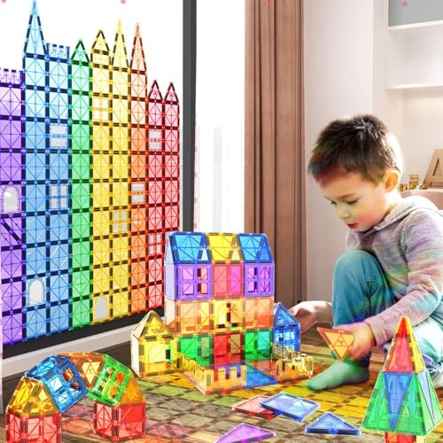 IGIVI Magnetic Tiles Kids Toys for 3+ Year Old Boys & Girls, STEM Building Blocks Toys & Games, Sensory Toys for Toddlers, 3 4 5 6 7 8 Year Old Boy Birthday Gift