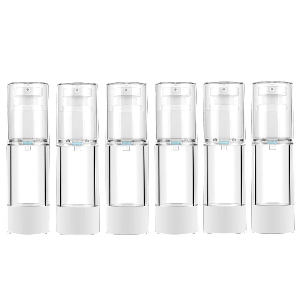 LONGWAY 1 Oz 30ml Clear Airless Cosmetic Cream Pump Bottle Travel Size Dispenser Refillable Containers/Foundation Travel Pump Bottle for Shampoo (Pack of 6)