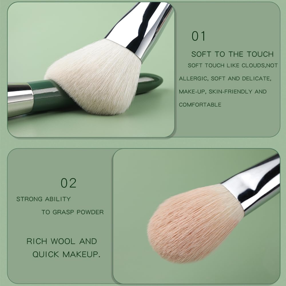 Natural Goat Hair Makeup Brushes Set Labeled 9 Piece Face and Eye Brush Set Ultra soft hair Foundation, Concealer, Blush, Contour, Blending, Eyeshadow Kabuki travel makeup brush set (green)