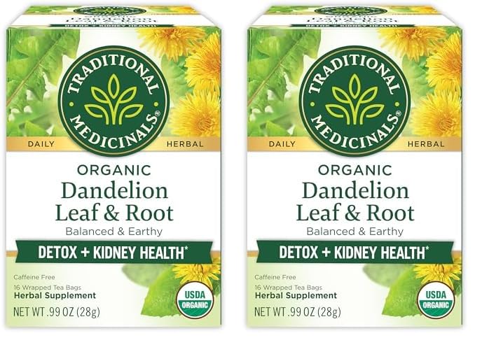Traditional Medicinals Organic Dandelion Leaf & Root Herbal Tea (Pack of 2), Supports Kidney Function and Healthy Digestion, 16 Tea Bags Total