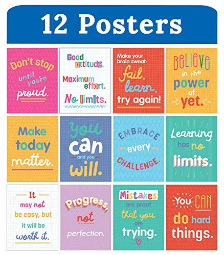 Carson Dellosa 12-Piece Growth Mindset 8.5"x 11” Positive Quote Wall Poster Set, Motivational Posters for Classroom Bulletin Board, Inspirational Wall Decor, Classroom Decoration
