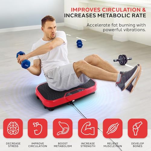 Hurtle Fitness Vibration Platform Machine - Home Gym Whole Body Shaker Exercise Machine Workout Trainer Fast Weight Loss with Resistance Bands Easy Carry Wheel with Handle, Remote Adjustable Speed
