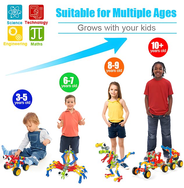 Kids STEM Building Toys for 3 4 5 6 7 8+ Year Old Boy Girl Birthday Gift, 125 Pcs Preschool Classroom Educational Building Blocks Stem Kits Activities Ages 3-5 4-8 5-7 6-8 Engineering Creative Games