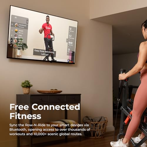 Sunny Health & Fitness Row-N-Ride PRO Smart Squat Rowing Machine for Home, 300 LB Weight Capacity Rower with 12 Level Hydraulic Resistance, Easy Setup Full Body Exercise Equipment - SF-A020052SMART
