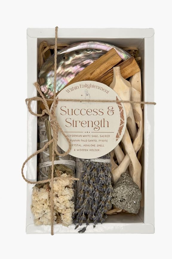 Within Enlightenment Sage Smudge Bundle - White Sage Smudge Kit - Palo Santo & Sage Sticks Kit - White Sage Bundle - Meditation Accessories & Spiritual Gifts (Success & Strength)