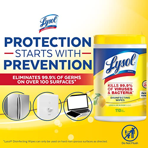 Lysol Disinfectant Wipes, Multi-Surface Antibacterial Cleaning Wipes, For Disinfecting and Cleaning, Lemon and Lime Blossom, 80 Count (Pack of 1)