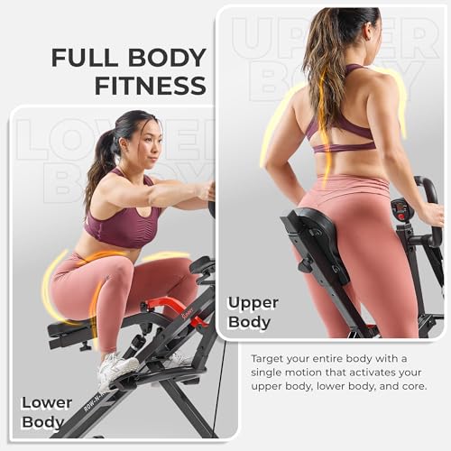 Sunny Health & Fitness Row-N-Ride PRO Smart Squat Rowing Machine for Home, 300 LB Weight Capacity Rower with 12 Level Hydraulic Resistance, Easy Setup Full Body Exercise Equipment - SF-A020052SMART