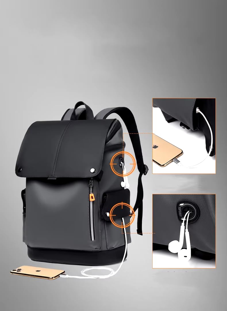 Smart Travel backpack Waterproof,Scratch-Resistant,Camping,Hiking,Sport,school,college Bag,Business,fits up to 15.6 Inch Laptop with built-in USB port & headphones port for Men & Women Black-Gray
