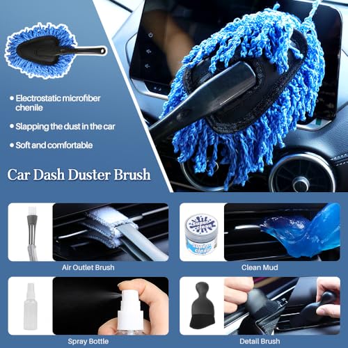 MIANYINGR 30Pcs Car Detaling Brush Set, Interior Car Cleaning Kit, Drill Brush Attachments for Cleaning, Auto Exterior Detail Brushes for Wheel Tire Windshield