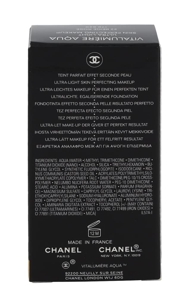 Chanel Vitalumiere Aqua Ultra-Light Skin Perfecting Makeup SPF 15-30 ml, 22 Beige Rose