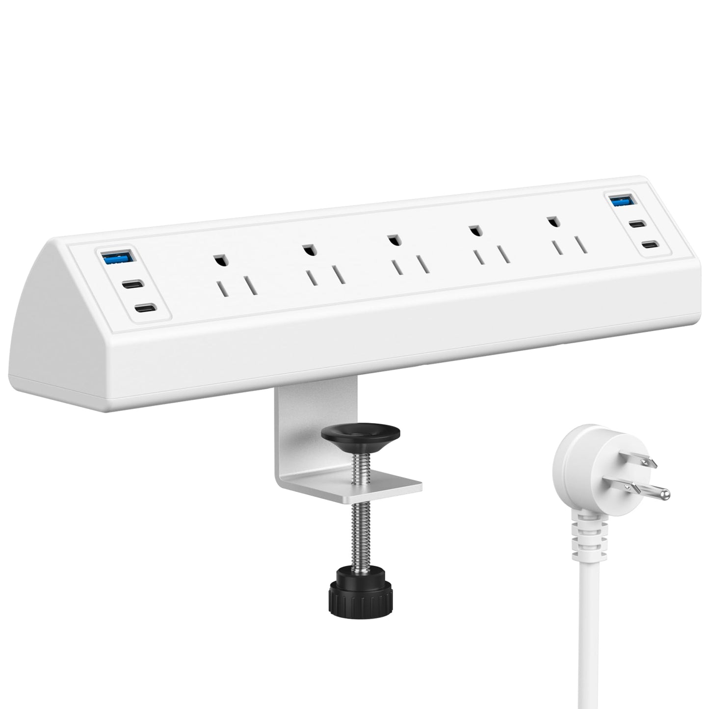 Desk Clamp Power Strip USB C,40W Total Fast Charging Station,4 PD 20W USB C Ports, Nightstand Edge Mount Power Strip with 5 AC Outlets Surge Protector,6ft Cord,Fit 1.96" Tabletop Edge