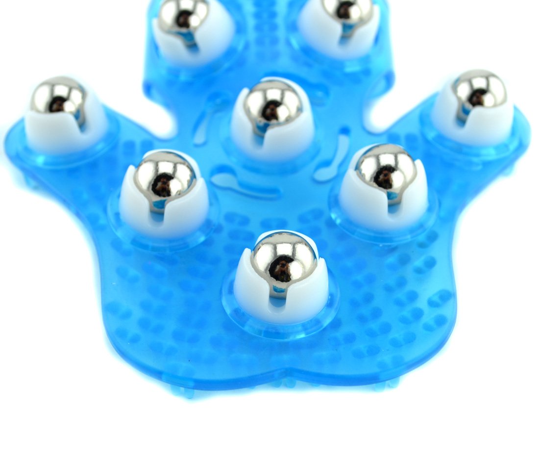 SAMYO Palm Shaped Massage Glove Body Massager with 9 360-degree-roller Metal Roller Ball Beauty Body Care (Blue)