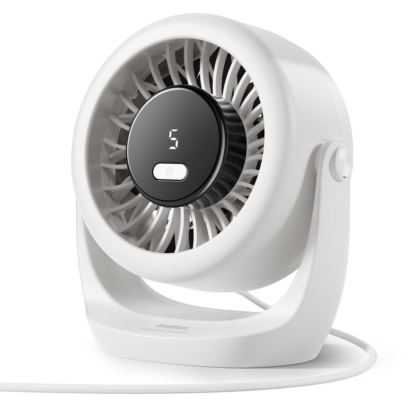Diveblues USB Desk Turbo Fan, Ultra-Quiet Mini Desk Fan, Powerful Wind, LED Display, 5 Speed, 360° Rotating Small Portable Fan for Home, Office and Outdoor Cool Tech Gadgets - TurboBreeze