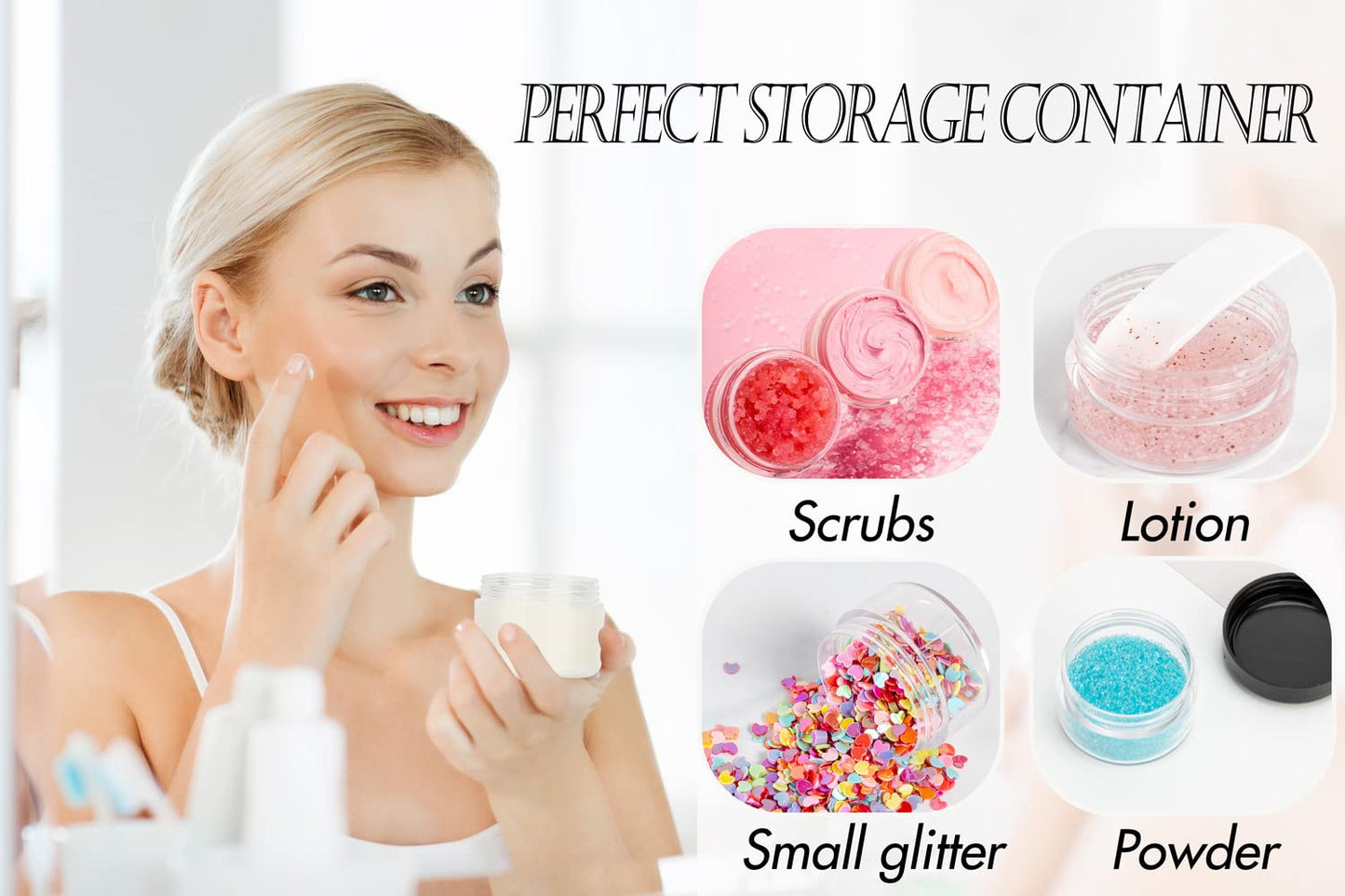 ZEJIA 5 Gram Sample Containers with Lids, Mini Makeup Containers, Empty Plastic Travel Cosmetic Containers with Labels(50 Count, Clear Lid)