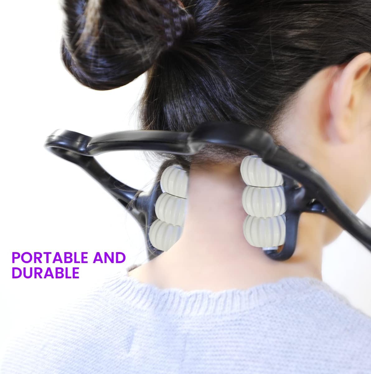 Cervical Spine Neck Massager Roller:6 Balls Massage Point Roller Deep Preesure Relief Handheld Neckbud Massager for Neck Back Shoulder Waist Legs Black