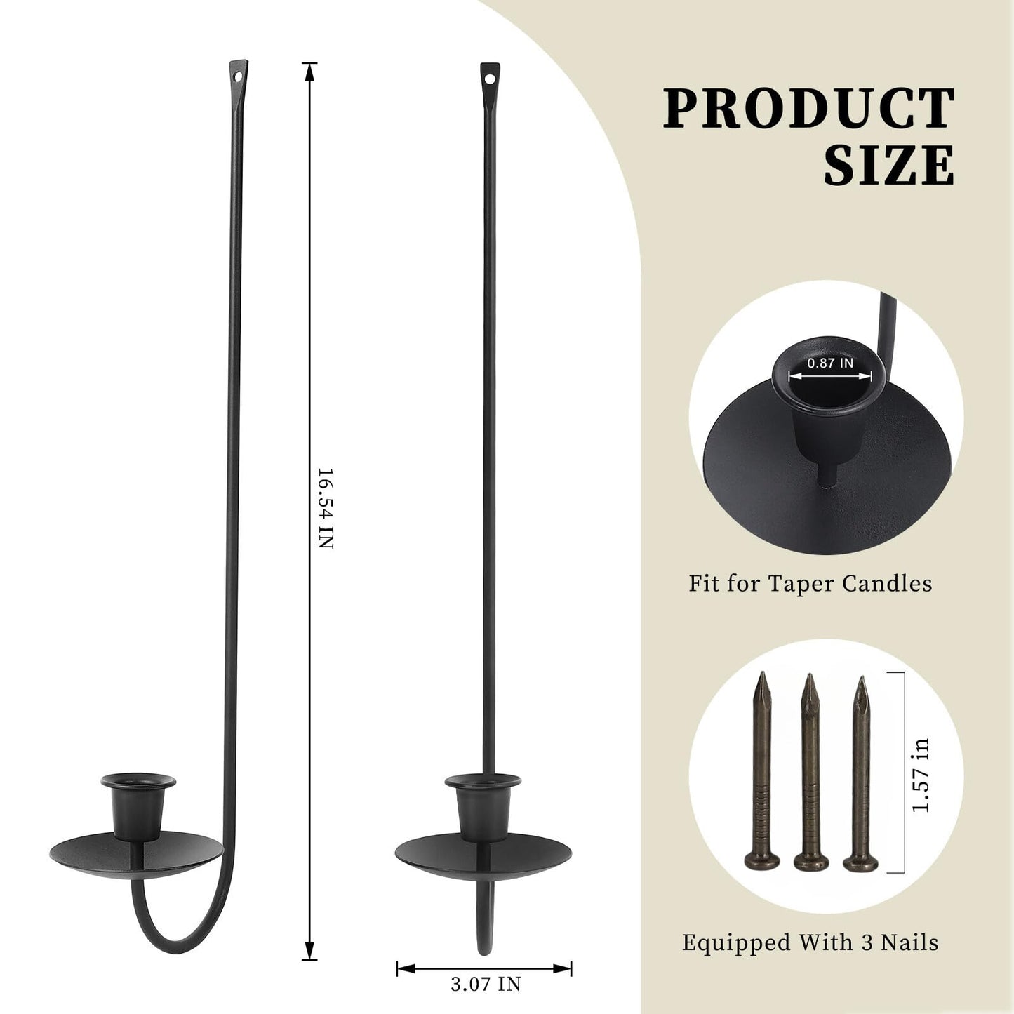 Wall Candle Holder Set of 2, Stylish Black Metal Wall Mount Candle Sconces, Modern Wall Decoration for Living Room, Dining Room, Fireplace, and Weddings