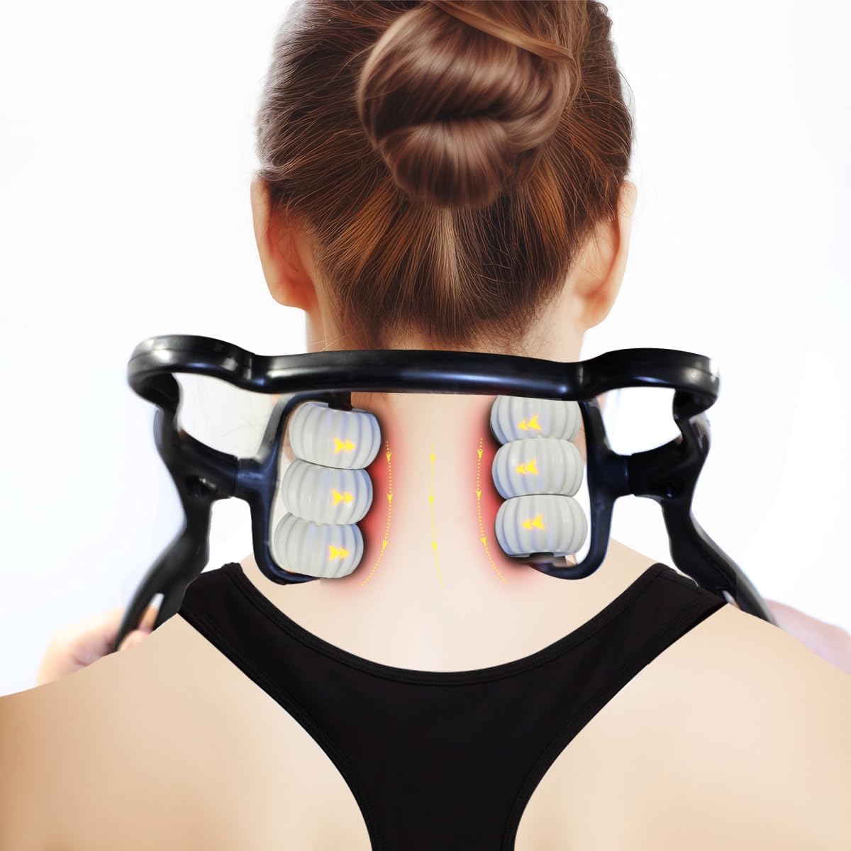 Cervical Spine Neck Massager Roller:6 Balls Massage Point Roller Deep Preesure Relief Handheld Neckbud Massager for Neck Back Shoulder Waist Legs Black