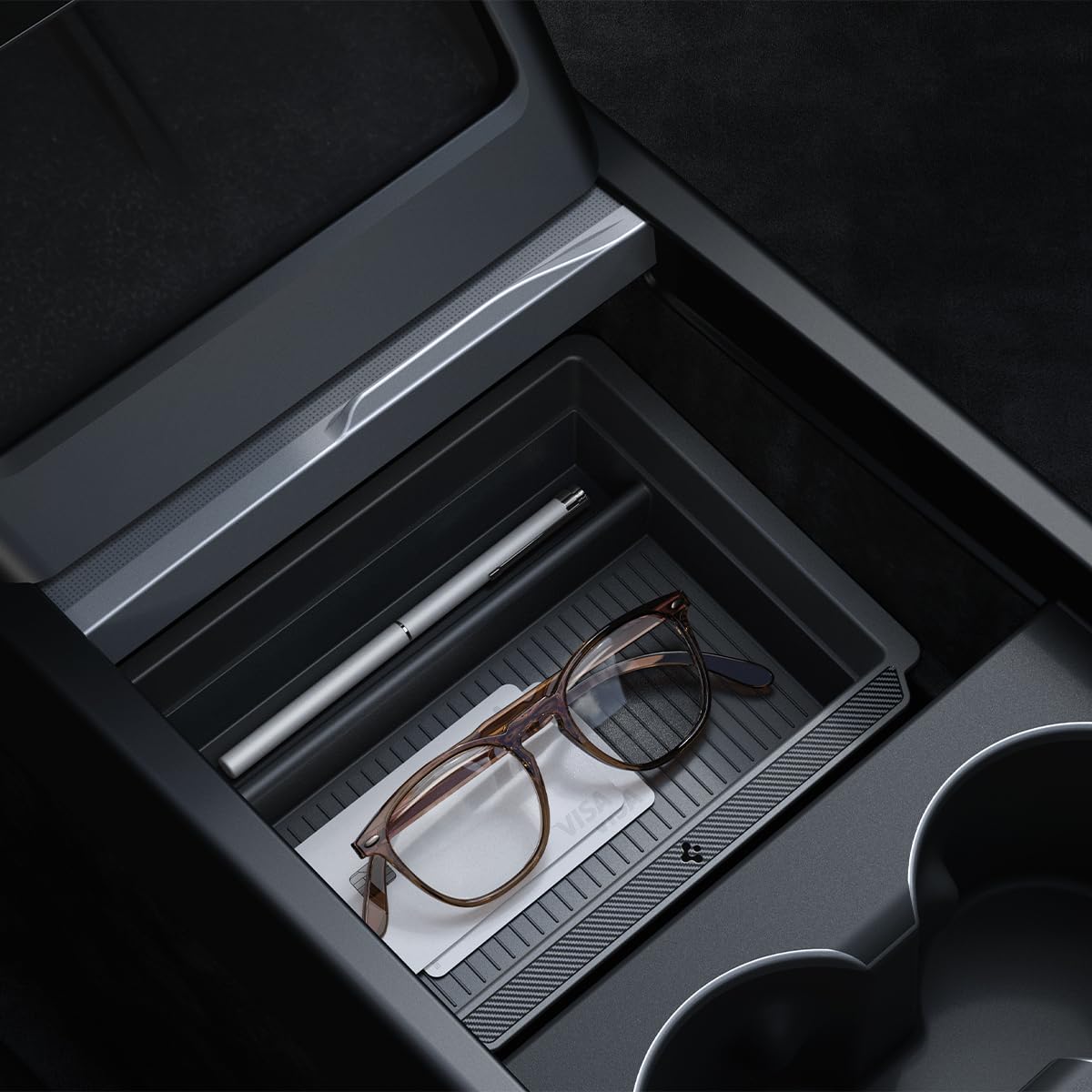 Spigen Center Console Organizer Tray Designed for New Tesla Model Y 2025 Refresh (Juniper) and Tesla Model 3 2025/2024 Refresh (Highland) with Smooth Slide Technology (Carbon Edition)