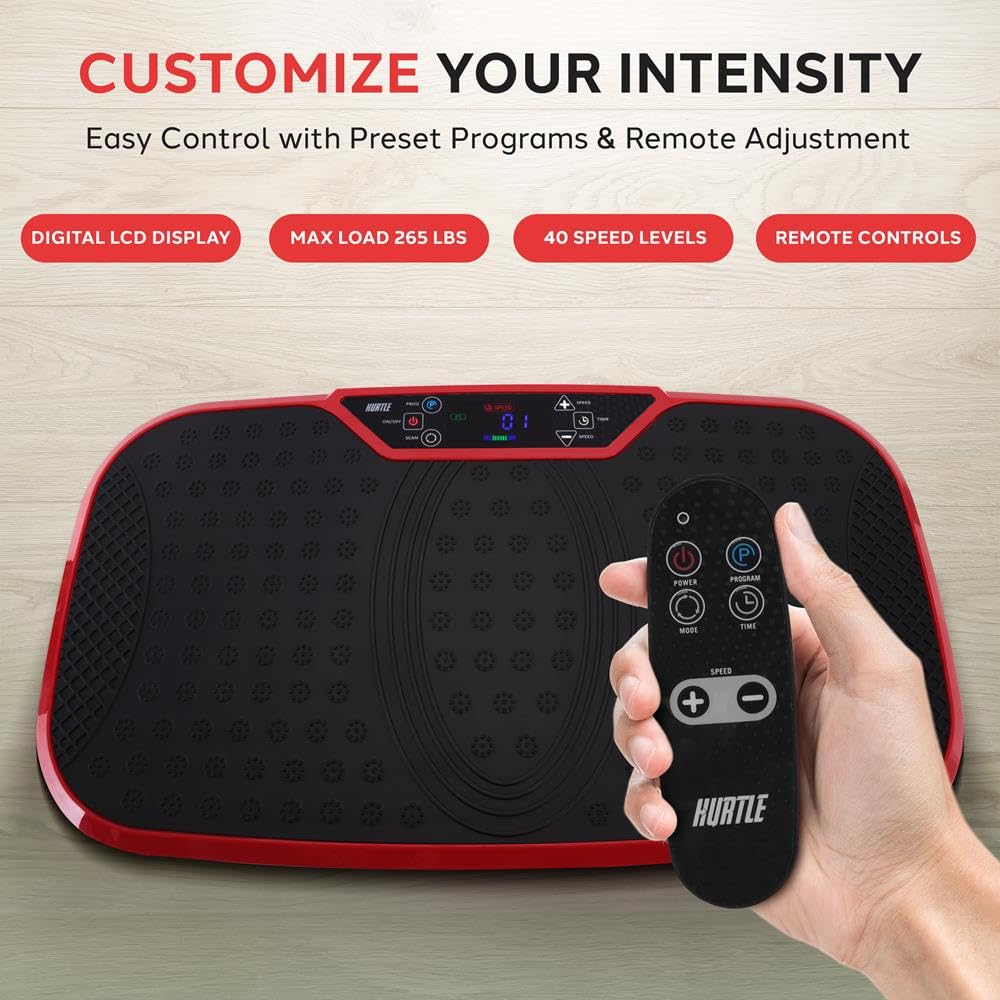 Hurtle Fitness Vibration Platform Machine - Home Gym Whole Body Shaker Exercise Machine Workout Trainer Fast Weight Loss with Resistance Bands Easy Carry Wheel with Handle, Remote Adjustable Speed