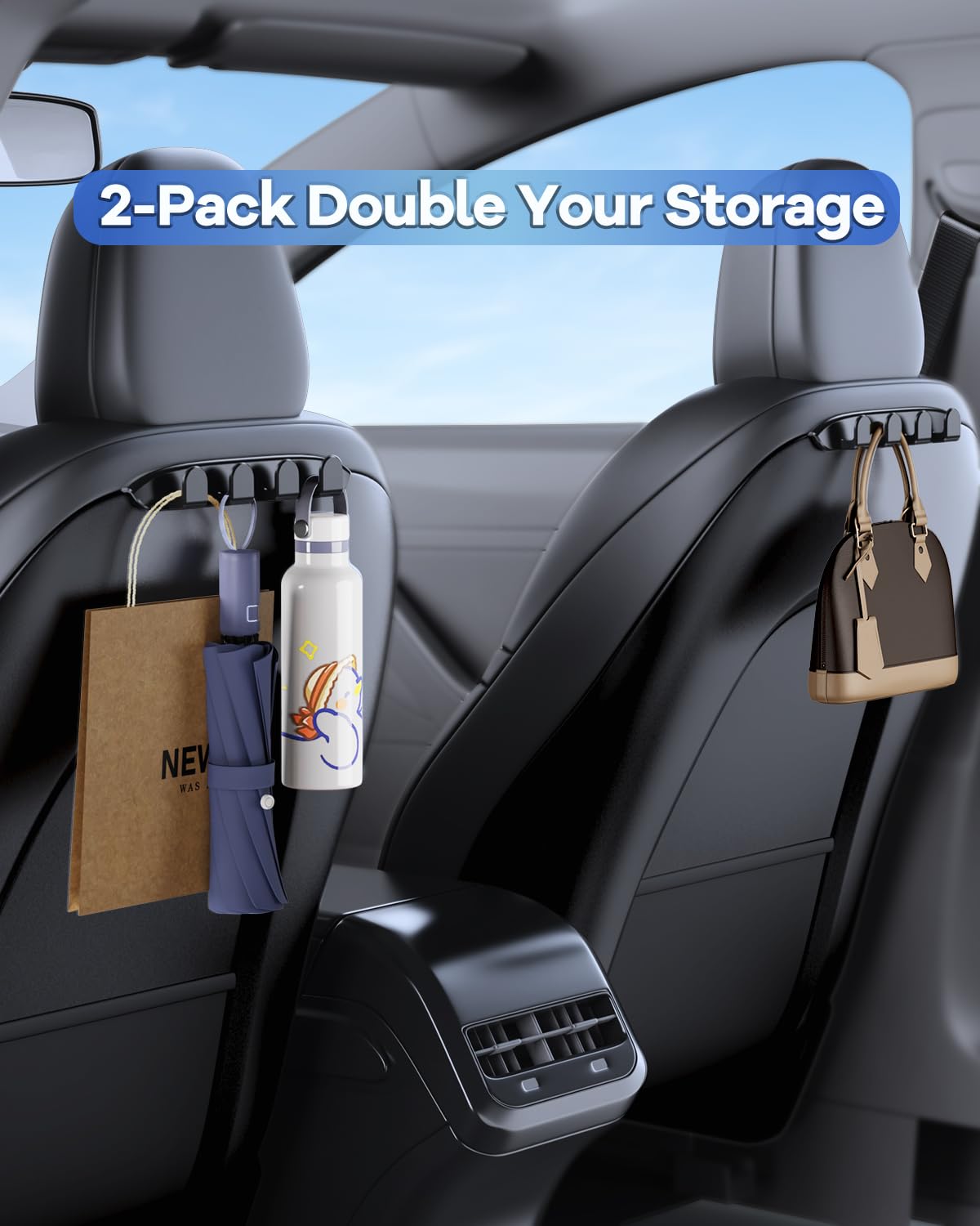 DICMKY 2 Pack Car Seat Hooks for Tesla Model Y Model 3 Accessories 2025 2024 2023 2022 2021, Purse Hanger for Car, Automotive Seat Back Organizers for Purses Bags, Handbag Backpack Grocery Bag Holder