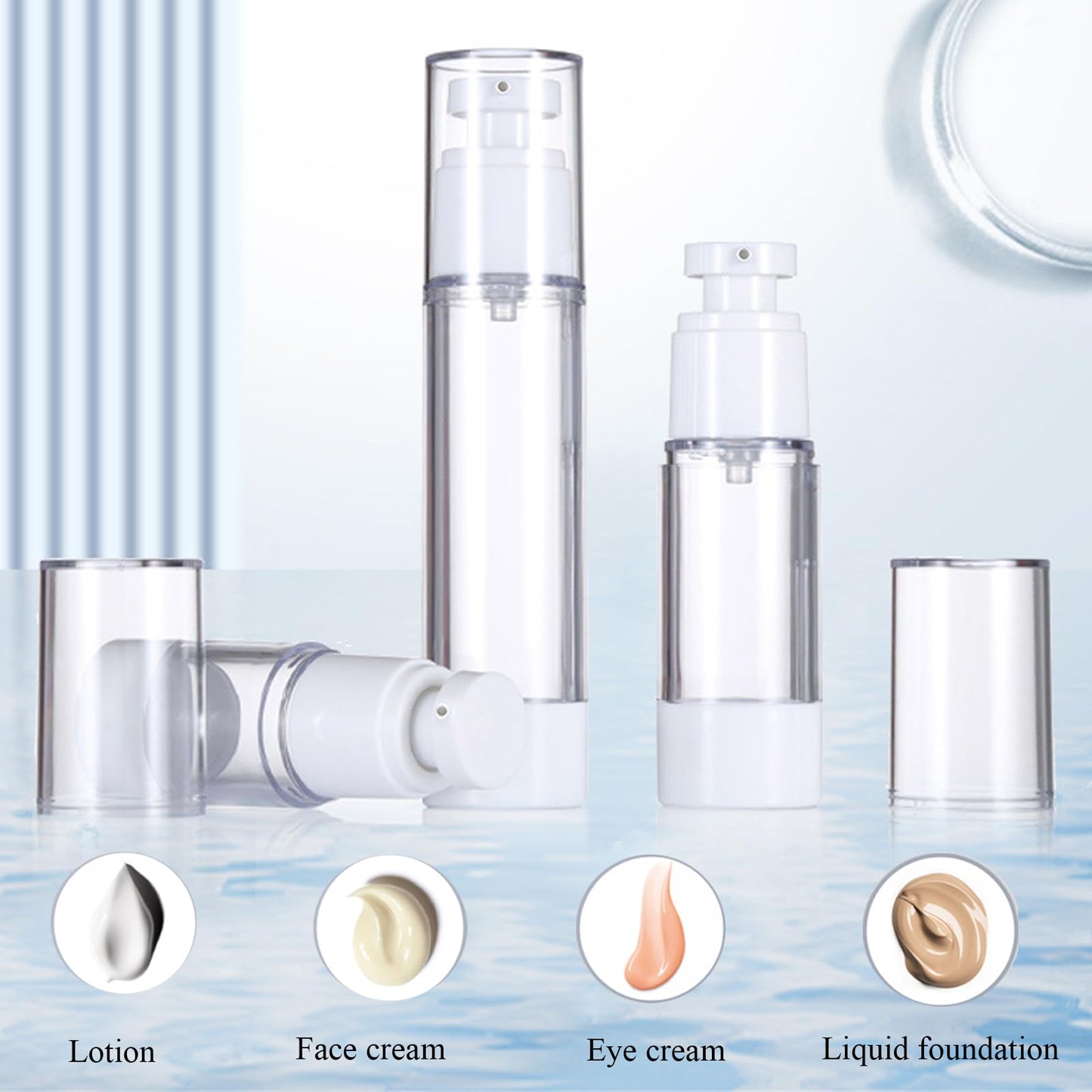 Qeuly 3 Pack Airless Pump Bottles 0.5 oz Travel Size Pump Bottle Lotion Container Refillable Cosmetic Pump Dispensers for Foundation Moisturizer Shampoo Toiletry (SN-15)