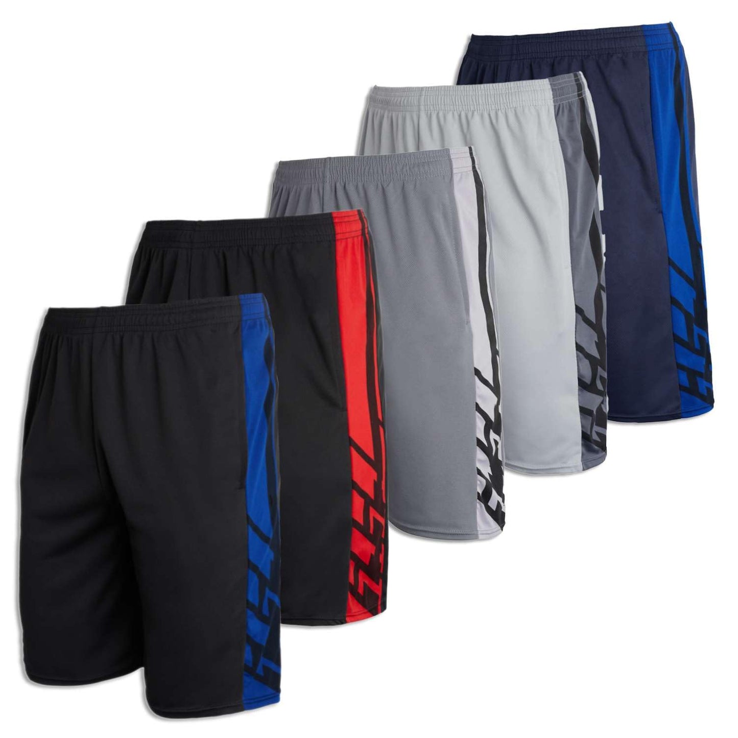 Real Essentials Mens Mesh Shorts Active Wear Athletic Short Men Basketball Pockets Workout Gym Soccer Running Summer Fitness Quick Dry Casual Clothes Sport Training Hiking, Set 2, M, Pack of 5